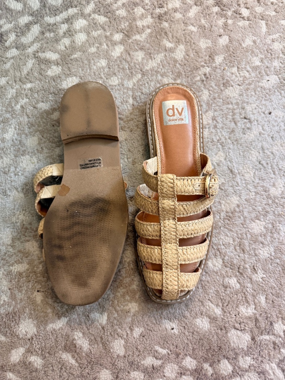7.5 Dolce Vita Raffia Fisherman Buckle Slip On Mules Worn Once